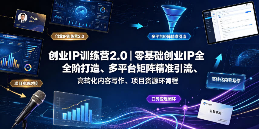 创业IP训练营2.0｜零基础创业IP全阶打造、多平台矩阵精准引流、高转化内容写作、项目资源对接与口碑变现闭环课程-怪兽网创俱乐部