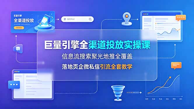 巨量引擎全渠道投放实操课，信息流搜索聚光地推全覆盖，落地页企微私信引流全套教学-情久项目网
