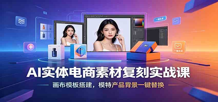AI实体电商素材复刻实战课：画布模板搭建，模特产品背景一键替换-情久项目网