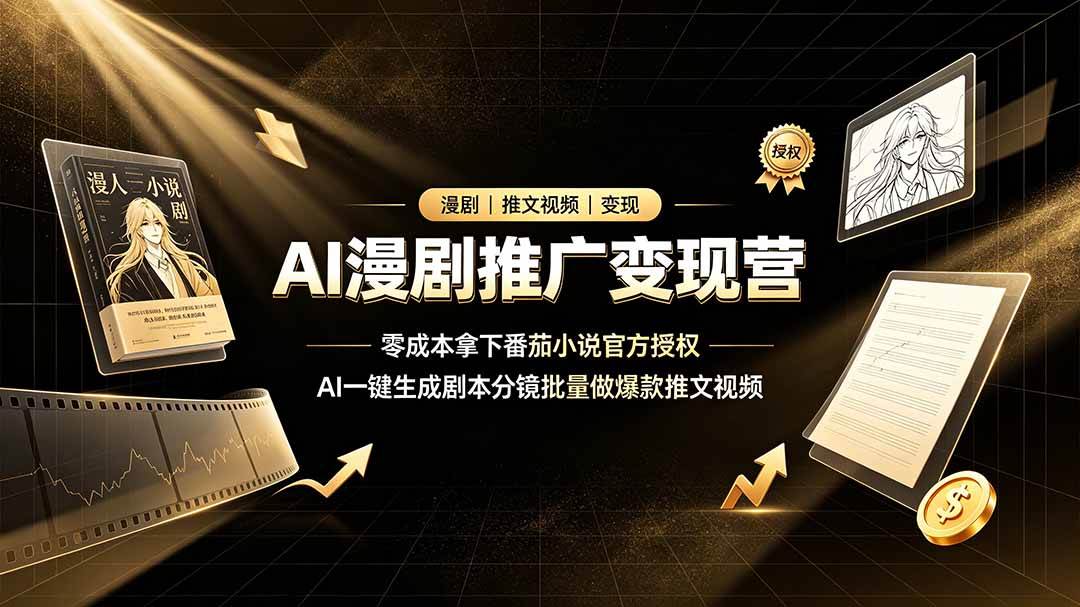 （19193期）AI漫剧推广变现营，零成本拿下番茄小说官方授权，AI一键生成剧本分镜批量做爆款推文视频-情久项目网