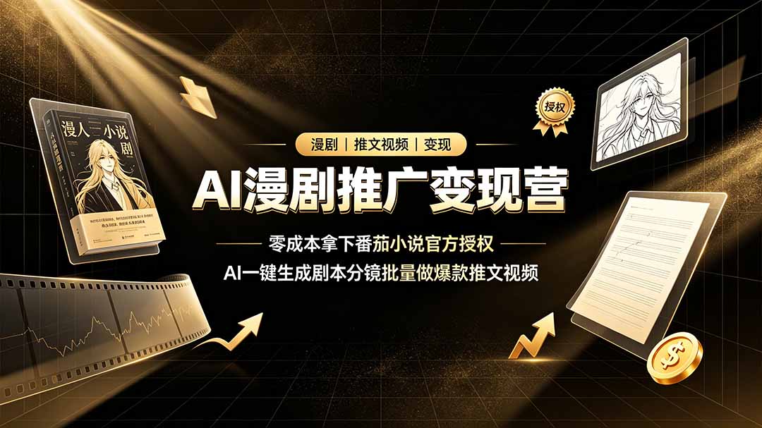 AI漫剧推广变现营，零成本拿下番茄小说官方授权，AI一键生成剧本分镜批量做爆款推文视频-小白项目网