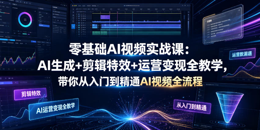 零基础AI视频实战课：AI生成+剪辑特效+运营变现全教学，带你从入门到精通AI视频全流程-怪兽网创俱乐部