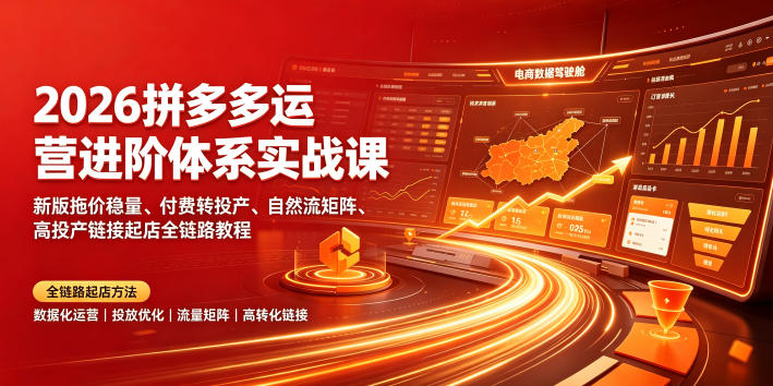 2026拼多多运营进阶体系实战课｜新版拖价稳量、付费转投产、自然流矩阵、高投产链接起店全链路教程-情久项目网