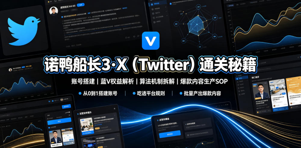诺鸭船长3·X(Twitter)通关秘籍，涵盖账号搭建、蓝V权益解析、算法机制拆解及爆款内容生产SOP-怪兽网创俱乐部