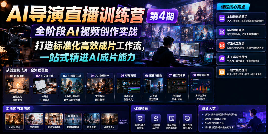 AI导演直播训练营第4期｜全阶段AI视频创作实战，打造标准化高效成片工作流，一站式精进AI成片能力-情久项目网