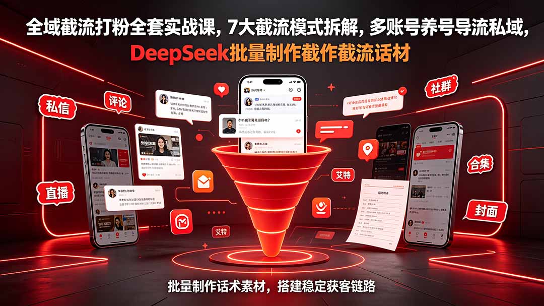 全域截流打粉全套实战课，7大截流模式拆解，多账号养号导流私域，DeepSeek批量制作截流话术素材-怪兽网创俱乐部