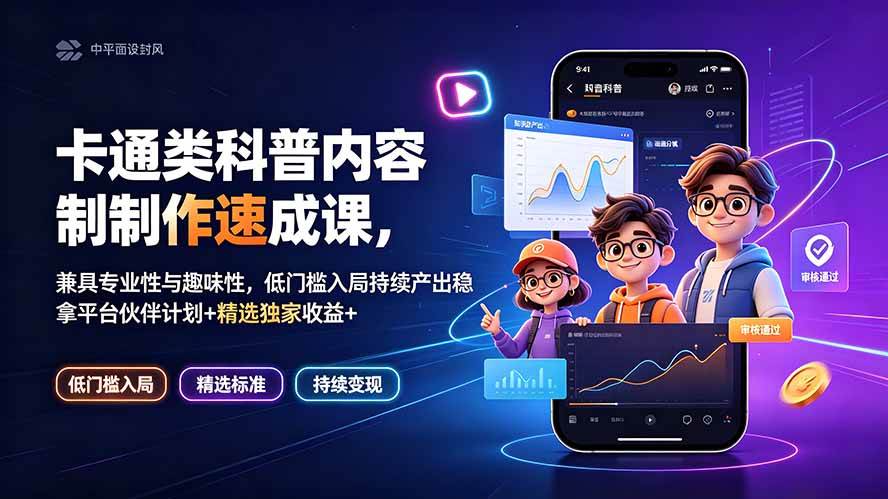 （19234期）卡通类科普内容制作速成课，兼具专业性与趣味性，低门槛入局持续产出稳拿平台伙伴计划+精选独家收益-情久项目网