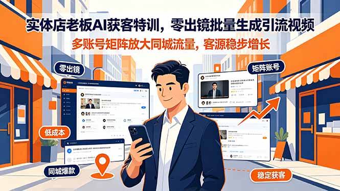 （19234期）实体店老板AI获客特训，零出镜批量生成引流视频，多账号矩阵放大同城流量，客源稳步增长-情久项目网