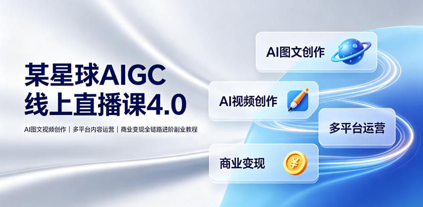 某星球AIGC线上直播课4.0|AI图文视频创作、多平台内容运营、商业变现全链路进阶副业教程-情久项目网
