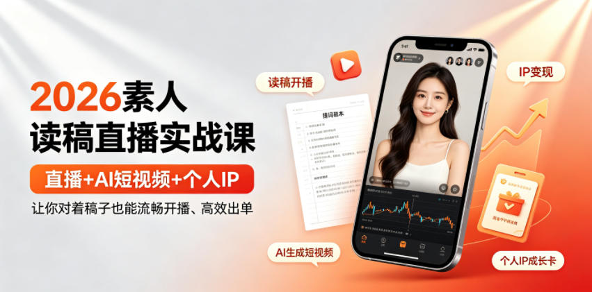 2026素人读稿直播实战课｜直播+AI短视频+个人IP，让你对着稿子也能流畅开播、高效出单-怪兽网创俱乐部