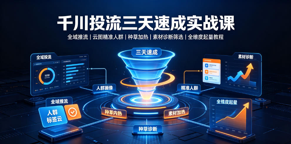 千川投流三天速成实战课｜全域推流、云图精准人群、种草加热、素材诊断筛选全维度起量教程-情久项目网