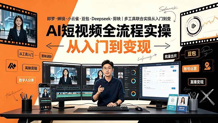 （19250期）AI短视频全流程实操：即梦·蝉镜·小云雀·豆包·Deepseek·剪映｜多工具联合实操从入门到变现-情久项目网