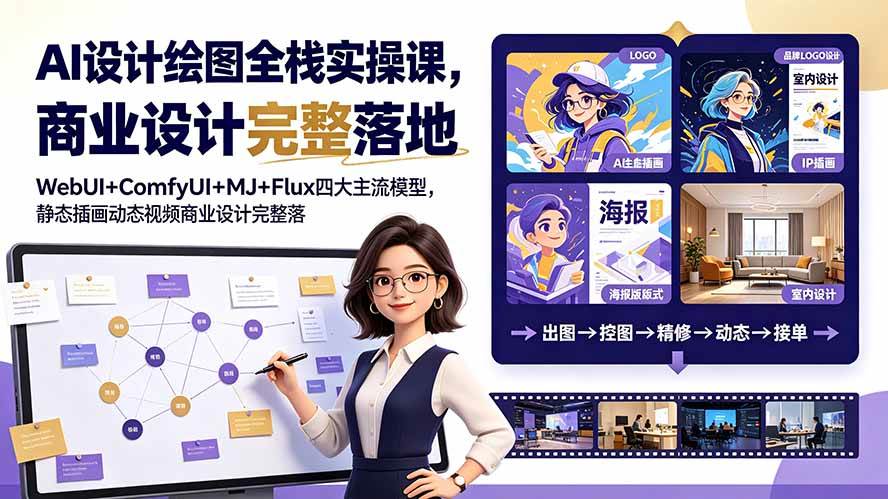 （19244期）AI设计绘图全栈实操课，WebUI+ComfyUI+MJ+Flux四大主流模型，静态插画动态视频商业设计完整落地教程-情久项目网