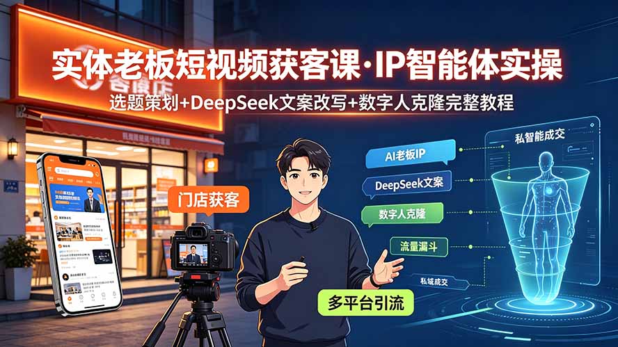 实体老板短视频获客课·IP智能体实操｜选题策划+DeepSeek文案改写+数字人克隆完整教程-怪兽网创俱乐部