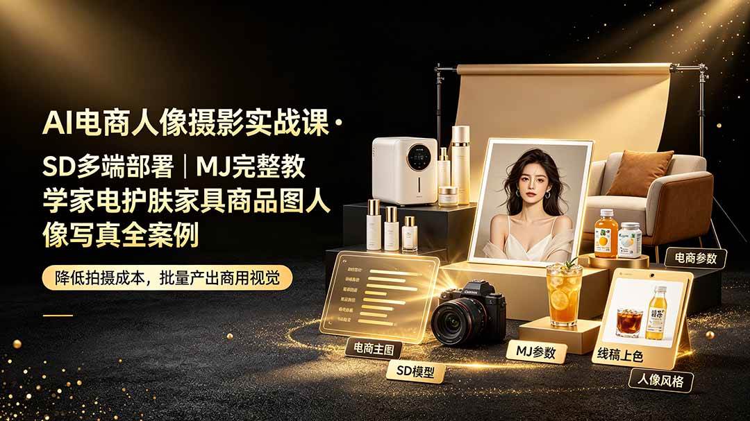(19262期)AI电商人像摄影实战课·SD多端部署|MJ完整教学|家电护肤家具商品图人像写真全案例-邪修侠 - 演示