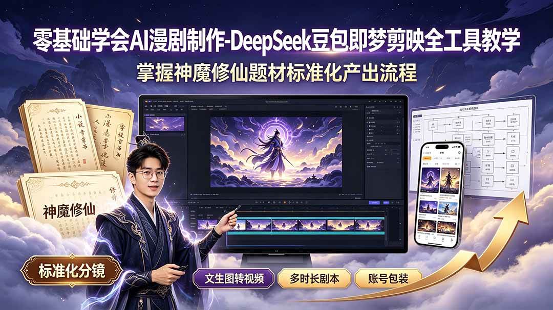 (19263期)零基础学会AI漫剧制作-DeepSeek豆包即梦剪映全工具教学,掌握神魔修仙题材标准化产出流程-邪修侠 - 演示