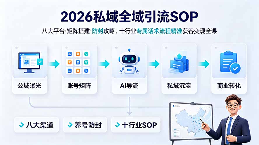 2026私域全域引流SOP｜八大平台·矩阵搭建·防封攻略，十行业专属话术流程精准获客变现全课-怪兽网创俱乐部