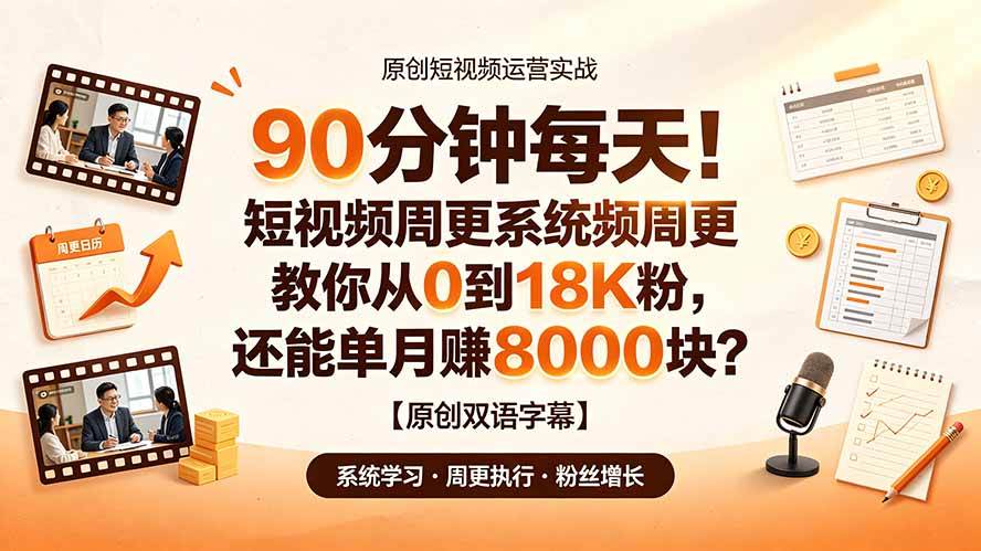 (19265期)90 分钟每天!短视频周更系统教你从 0 到 18K 粉,还能单月赚 8000 块?【原创双语字幕】-邪修侠 - 演示