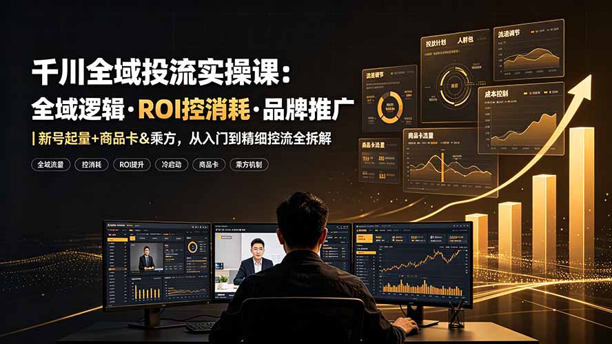 千川全域投流实操课：全域逻辑·ROI控消耗·品牌推广｜新号起量+商品卡&乘方，从入门到精细控流全拆解-情久项目网