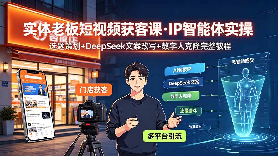 (19260期)实体老板短视频获客课·IP智能体实操|选题策划+DeepSeek文案改写+数字人克隆完整教程-邪修侠 - 演示