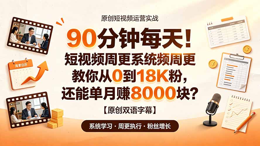 90 分钟每天！短视频周更系统教你从 0 到 18K 粉，还能单月赚 8000 块？【原创双语字幕】-怪兽网创俱乐部