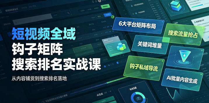 短视频全域钩子矩阵搜索排名实战课｜6大平台矩阵布局、关键词堆量抢占搜索流量、钩子私域导流、AI批量内容生成-怪兽网创俱乐部