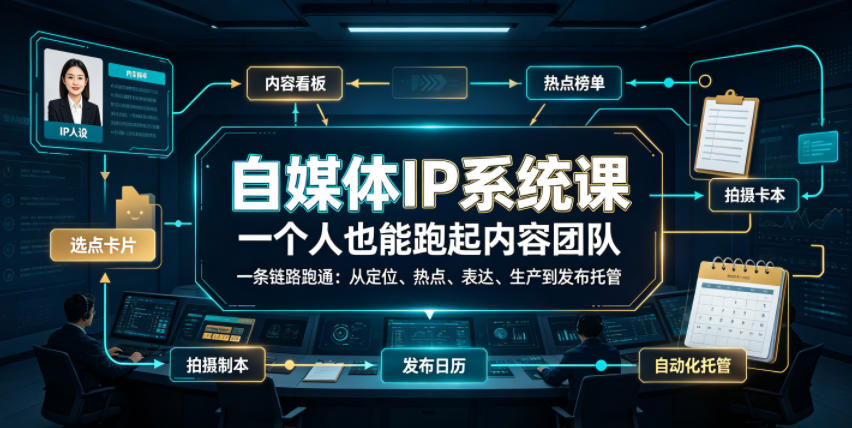 自媒体IP系统课，一个人也能跑起内容团队，一条链路跑通，从定位、热点、表达、生产到发布托管-怪兽网创俱乐部