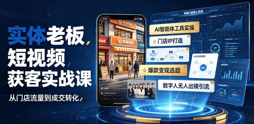 实体老板短视频获客实战课｜AI智能体工具全套实操、门店IP打造、爆款变现选题、数字人无人出镜引流完整教程-怪兽网创俱乐部