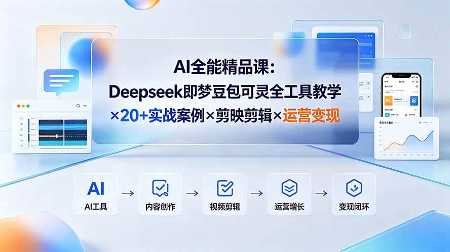 (19278期)AI全能精品课:Deepseek即梦豆包可灵全工具教学×20+实战案例×剪映剪辑×运营变现-优优云网创