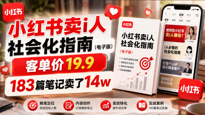小红书卖I人社会化指南(电子版)，客单价19.9，183篇笔记卖了14w！-怪兽网创俱乐部