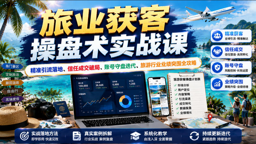 旅业获客操盘术实战课｜精准引流落地、信任成交破局、账号守盘迭代、旅游行业业绩突围全攻略-怪兽网创俱乐部