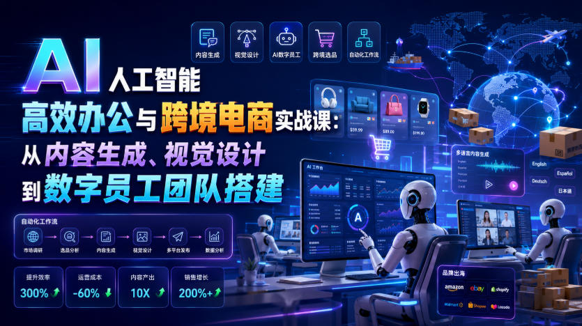 AI人工智能高效办公与跨境电商实战课：从内容生成、视觉设计到数字员工团队搭建-副业资源网