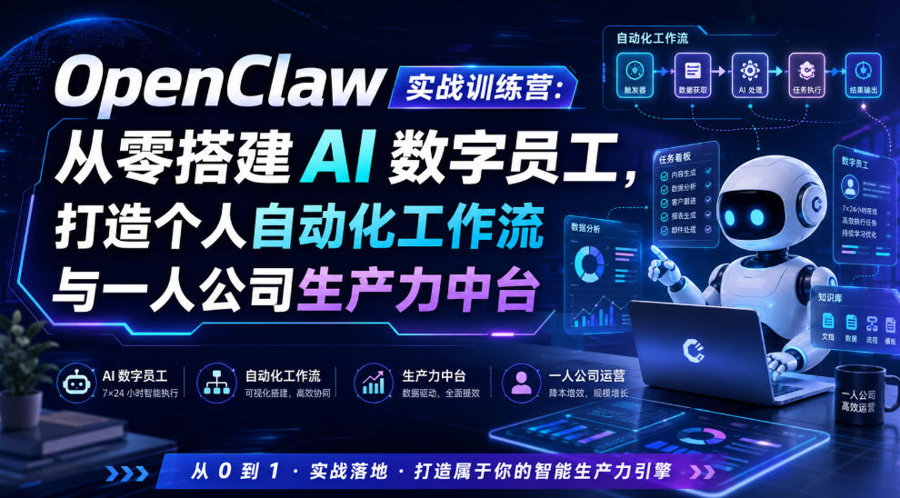 OpenClaw实战训练营：从零搭建AI数字员工，打造个人自动化工作流与一人公司生产力中台-怪兽网创俱乐部