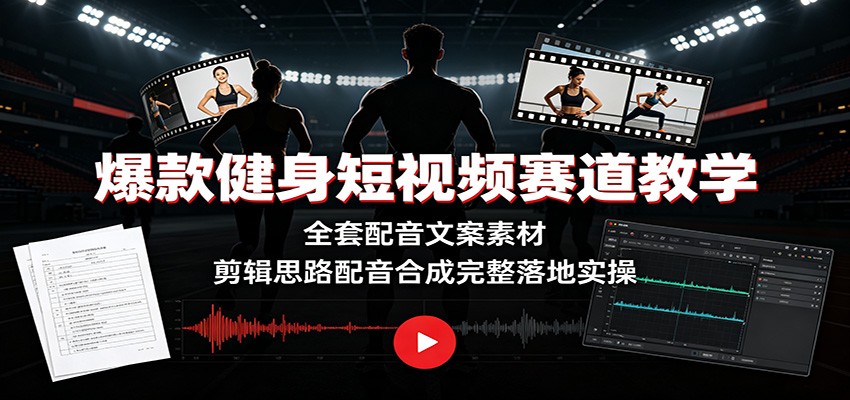 爆款健身短视频赛道教学：全套配音文案素材，剪辑思路配音合成完整落地实操-邪修侠 - 演示
