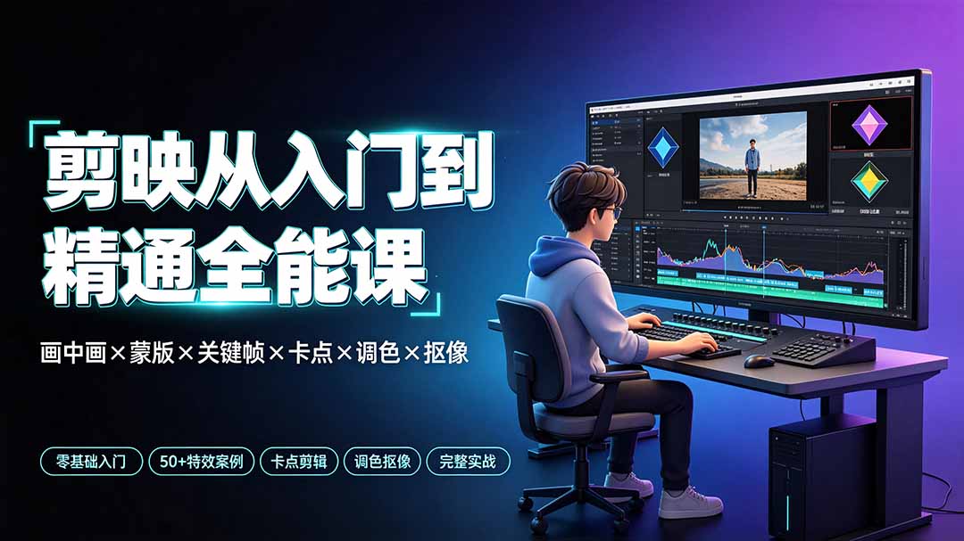 剪映从入门到精通全能课：画中画×蒙版×关键帧×卡点×调色×抠像，一站式掌握剪辑核心技能-怪兽网创俱乐部