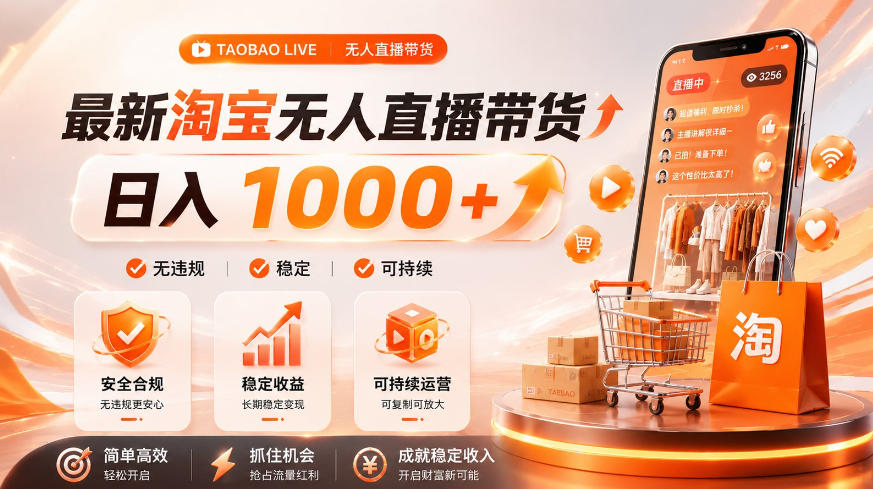 拒绝死工资!淘宝无人直播,让你睡觉都在进账,单设备日入1k+普通人的变现蓝海【揭秘】-小白项目网
