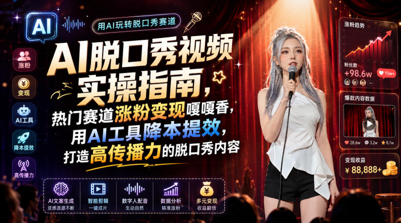 AI脱口秀视频实操指南，热门赛道涨粉变现嘎嘎香，用AI工具降本提效，打造高传播力的脱口秀内容-怪兽网创俱乐部