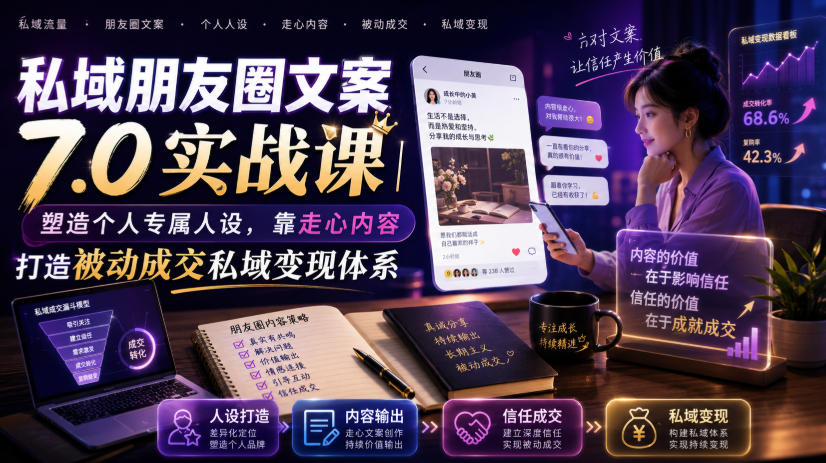 私域朋友圈文案7.0实战课｜塑造个人专属人设，靠走心内容打造被动成交私域变现体系-怪兽网创俱乐部