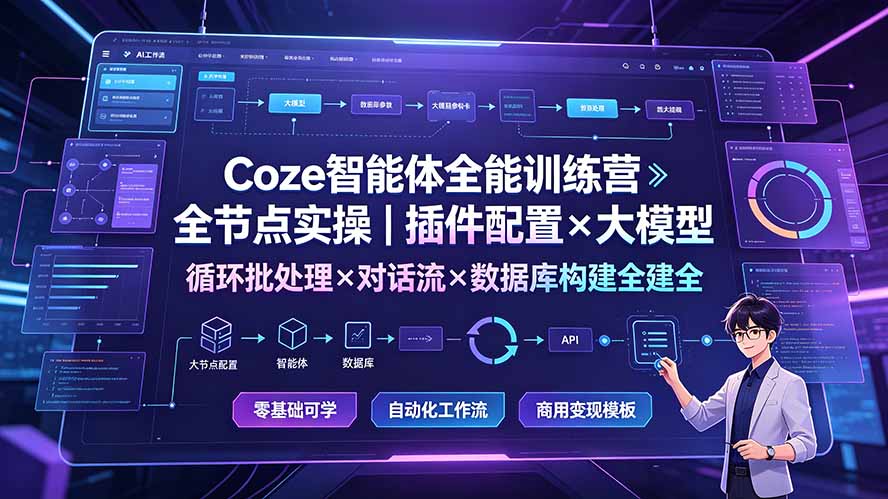 Coze智能体全能训练营：全节点实操｜插件配置×大模型×循环批处理×对话流×数据库构建全教学-怪兽网创俱乐部