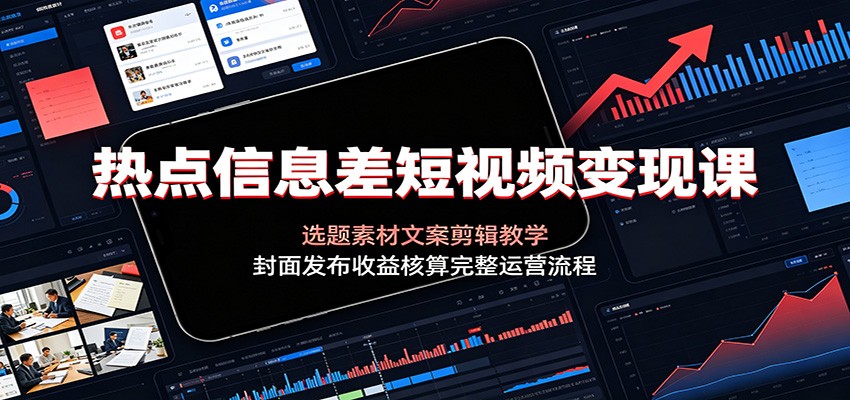 热点信息差短视频变现课:选题素材文案剪辑教学,封面发布收益核算完整运营流程-优优云网创