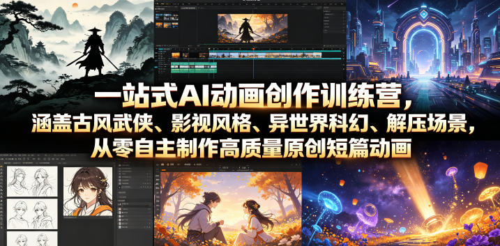 一站式AI动画创作训练营，涵盖古风武侠、影视风格、异世界科幻、解压场景，从零自主制作高质量原创短篇动画(更新)-怪兽网创俱乐部