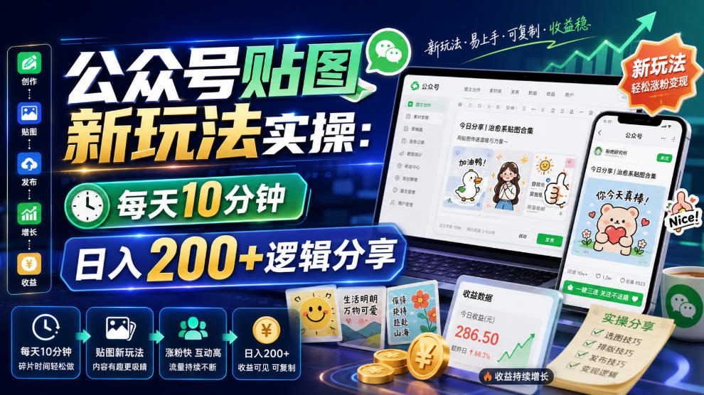 公众号贴图新玩法实操，每天10分钟，日入200+逻辑分享-羽桐社资源站