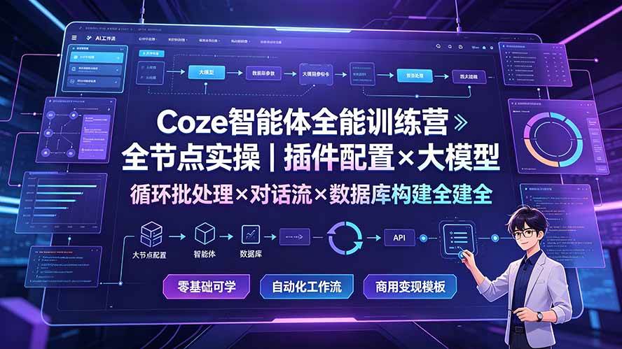 (19324期)Coze智能体全能训练营:全节点实操|插件配置×大模型×循环批处理×对话流×数据库构建全教学 (19324期)Coze智能体全能训练营:全节点实操|插件配置×大模型×循环批处理×对话流×数据库构建全教学