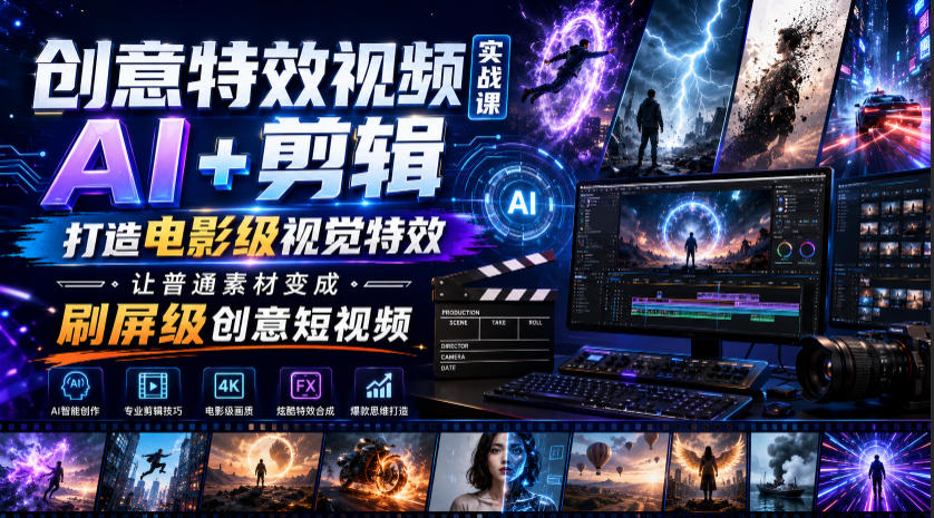 创意特效视频实战课，AI+剪辑打造电影级视觉特效，让普通素材变成刷屏级创意短视频-怪兽网创俱乐部