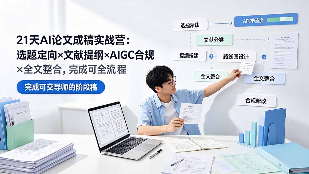 21天AI论文成稿实战营:选题定向×文献提纲×AIGC合规×全文整合,完成可交导师的阶段稿-羽桐社资源站