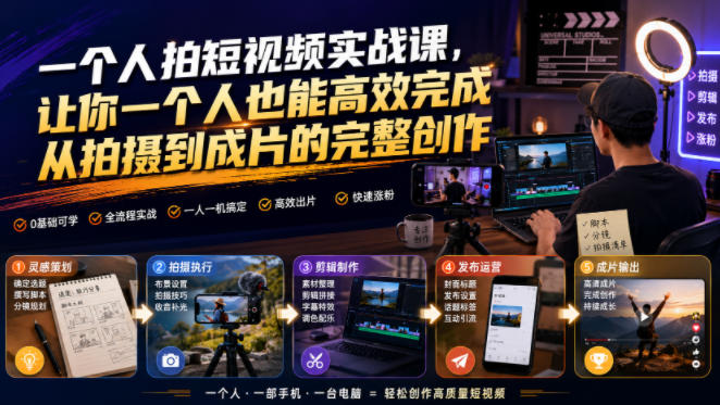 一个人拍短视频实战课，让你一个人也能高效完成从拍摄到成片的完整创作-邪修侠 - 演示