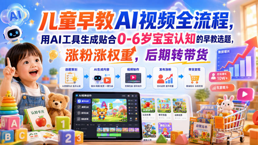 儿童早教AI视频全流程，用AI工具生成贴合0-6岁宝宝认知的早教选题，涨粉涨权重，后期转带货-邪修侠