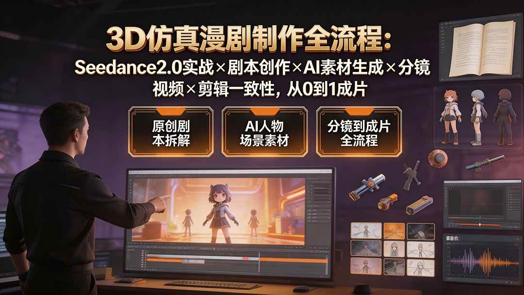 （19341期）3D仿真漫剧制作全流程：Seedance2.0实战×剧本创作×AI素材生成×分镜视频×剪辑一致性，从0到1成片-情久项目网