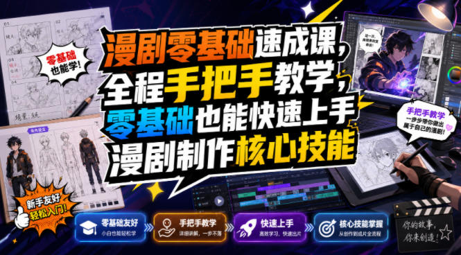 漫剧零基础速成课，全程手把手教学，零基础也能快速上手漫剧制作核心技能-小白项目网