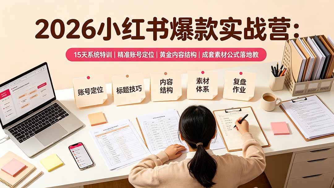 （19332期）2026小红书爆款实战营：15天系统特训｜精准账号定位｜黄金内容结构｜成套素材公式落地教程-小白项目网